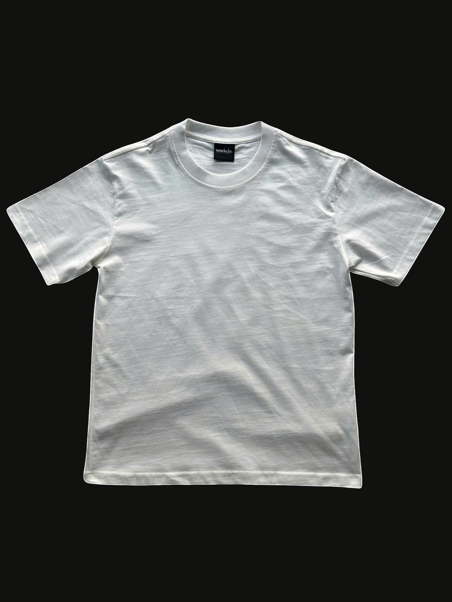 workclo. weißes Oversize T-Shirt aus 280 GSM schwerer Baumwolle mit Rundhalsausschnitt und kurzen Ärmeln.